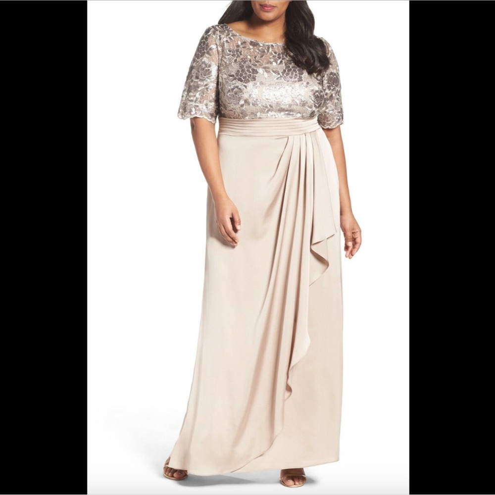 NWD Adrianna Papell Floral Sequin‎ Embroidere Gown